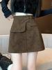 Women's High-Waisted Suede Plush Mini Skirt - Irregular A-Line Design for Autumn/Winter 2025
