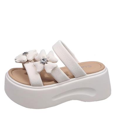 Diamant-Blumen-Slipper Damen Sommer Neue Mode Strandsandalen Dicke Sohle Outdoor-Bekleidung Mikrofaserleder Slip-On Schuhe