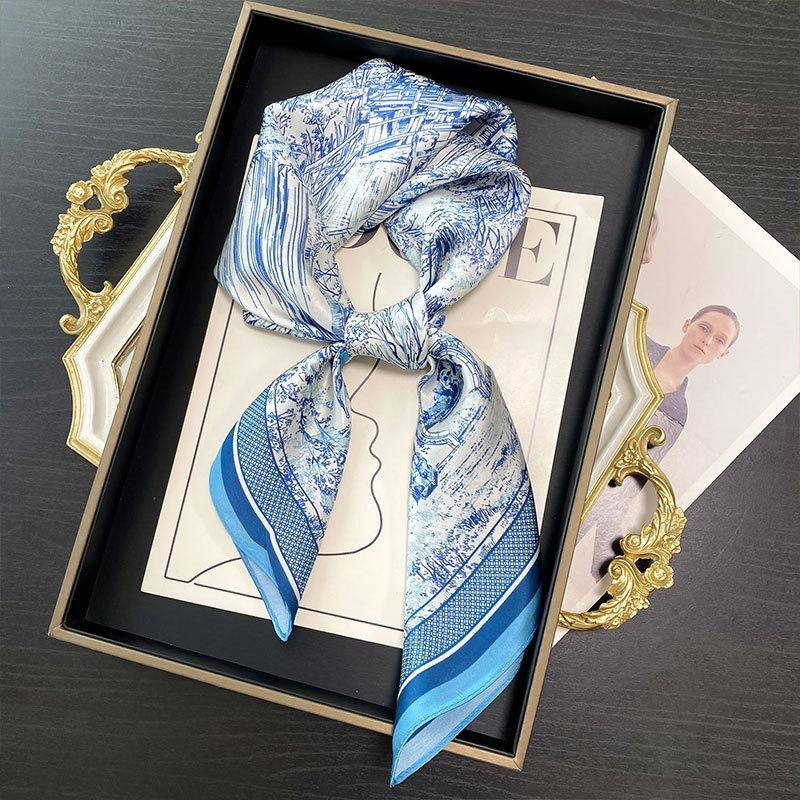 Mulberry Silk Small Square Scarf Women's Versatile Printed Silk Scarf High-end Headband Scarf French Scarf Spring and Summer New