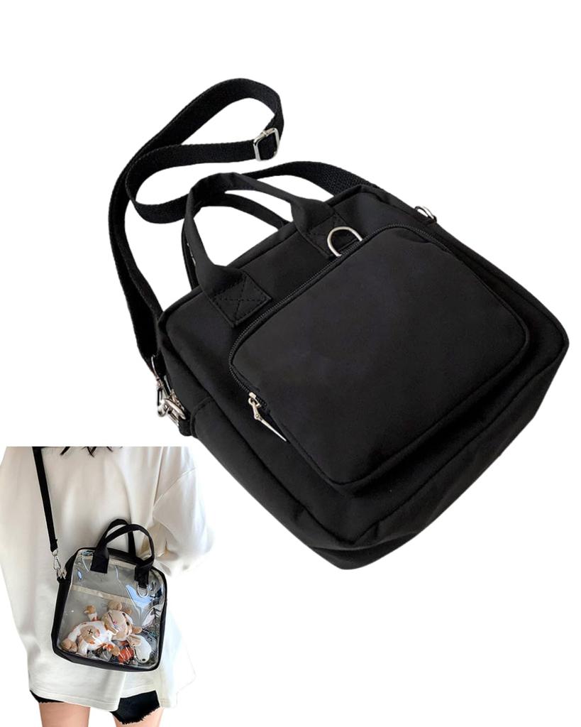 Liebendo Ita Bag for Plushies, Transparent Window, 2-Way Shoulder & Tote Bag, Lightweight (Black)