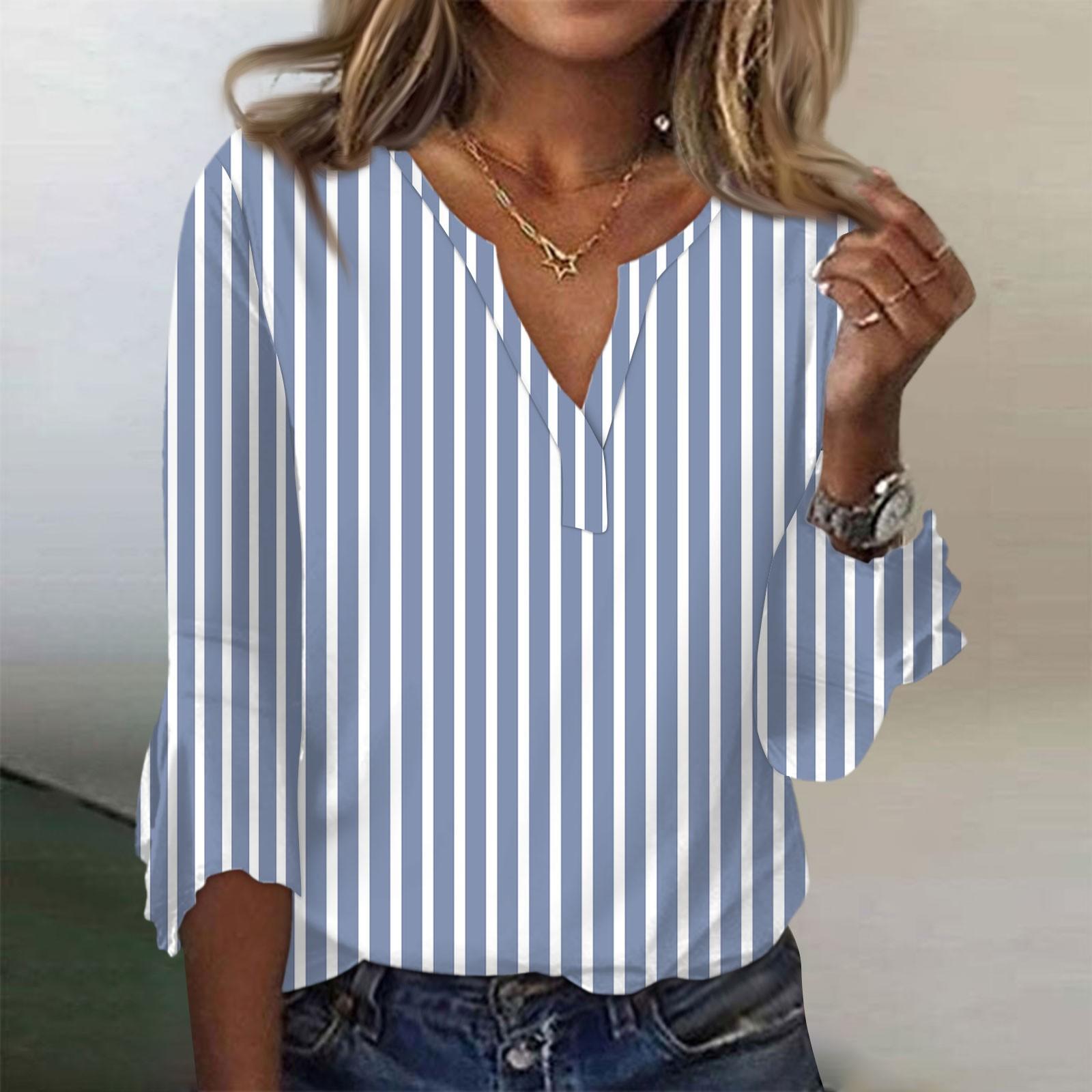 

Женская мода, повседневные блузки с v-образным вырезом и принтом, футболка с рукавом 3/4 и колокольчиком XXL