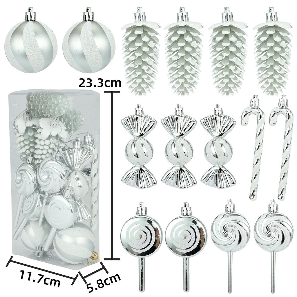 6cm 15-Piece Christmas Ornament Set: Balls, Pine Cones, Lollipops, Candies for Tree Decor and Gifts
