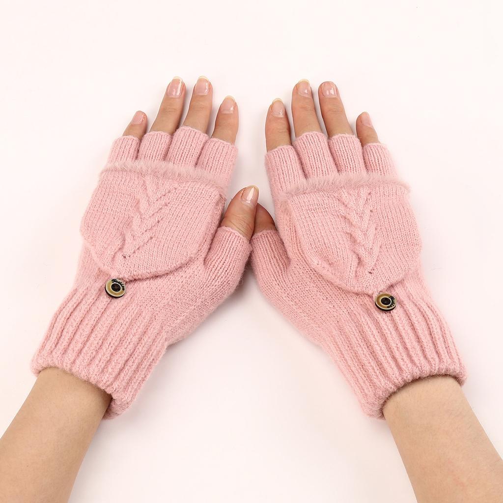 Botvotee Black Gloves with Fourchettes Half Finger Sleeves for Women Winter Knit Y2k Accessories Pink Fashion Warm Oversleeve