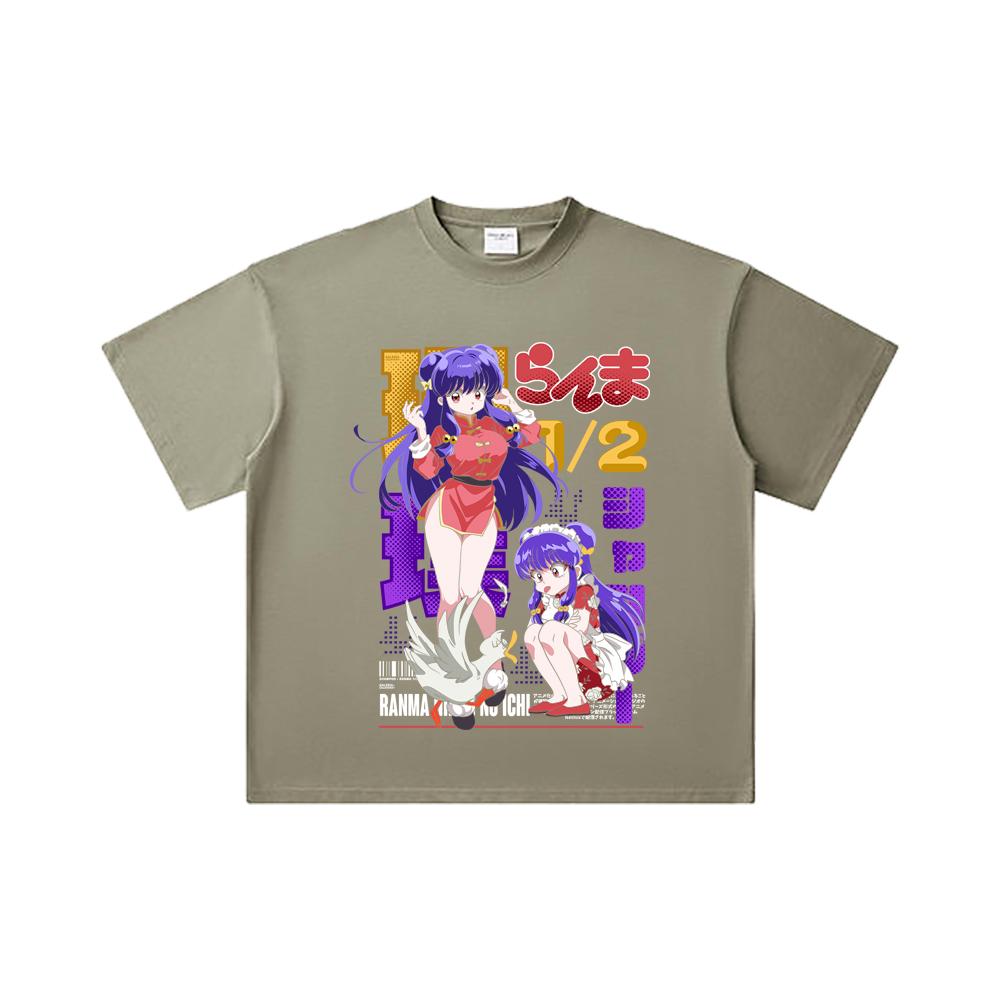 260 GSM Double Yarn 32 Count 100% Cotton Ranma 12 V4 Shampoo Print Unisex Heavy Cotton T Shirt