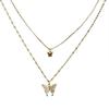 Butterfly Double-Layer Diamond Inlaid Necklace - High-End Cool Style, Shiny, Simple, Versatile Accessory for Women.