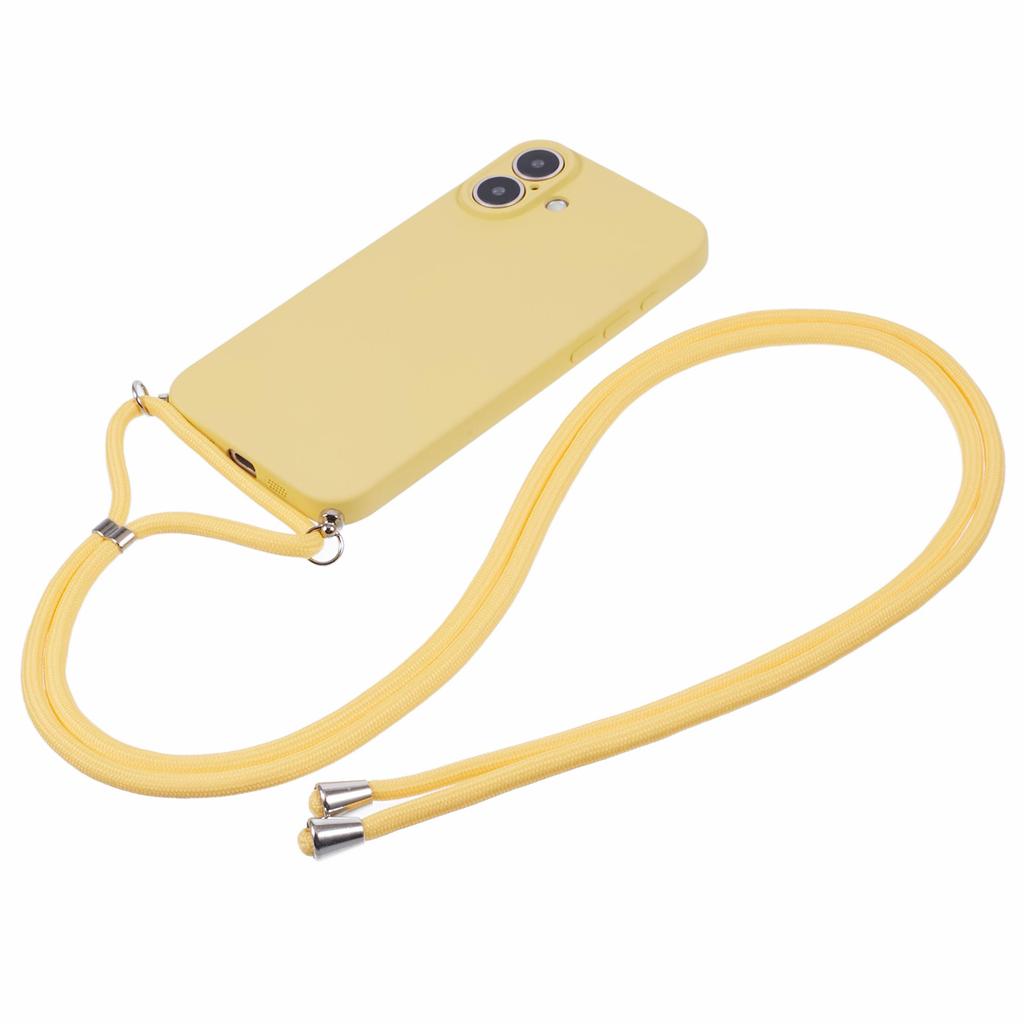 For iPhone 16 Case TPU Fiber Lining Scratch-Resistant Phone Cover with Necklace Cord Strap