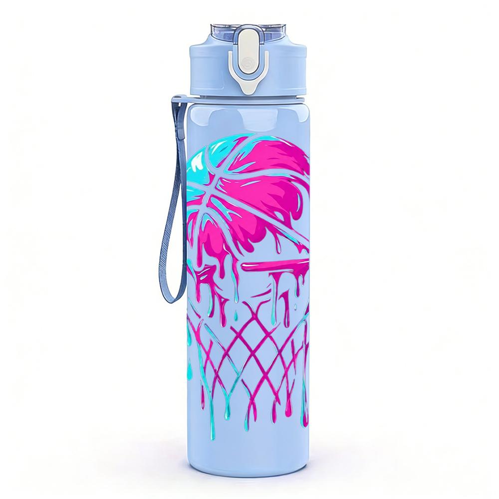 1PC Color Basketball Hoop Splash Print 750ml Color Plastic Water Bottle Leakproof Flip Straw Lid For Sports Office Home Use