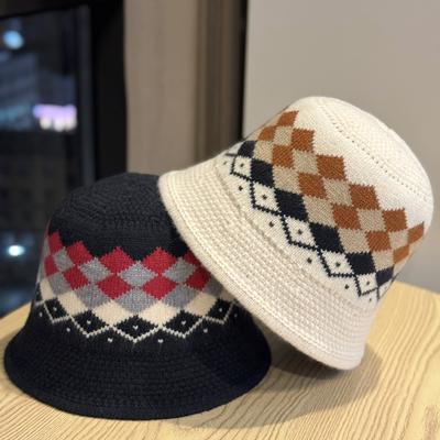 Autumn and Winter New Retro British Plaid Warm Woolen Fisherman Hat Women's Basin Hat Fashionable and Versatile Elegant Temperament Hat