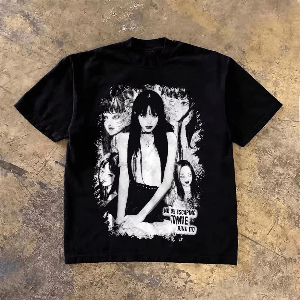 Vintage Tomie Kawakami T Shirt Cotton Printed Cartoon Tomie Junji Ito Tshirt Women Men Oversized Black Summer Top Y2k Streetwear