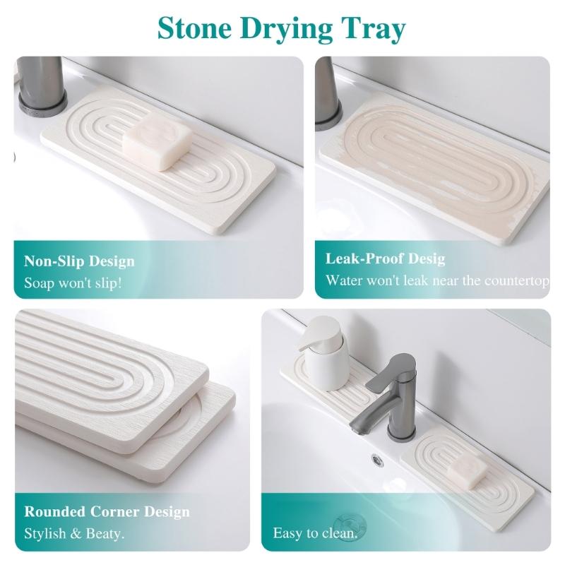 2Pieces Natural Water Absorbing Stone Soap Holder Tray For Bathroom Countertop And Sink Organization Counter Top