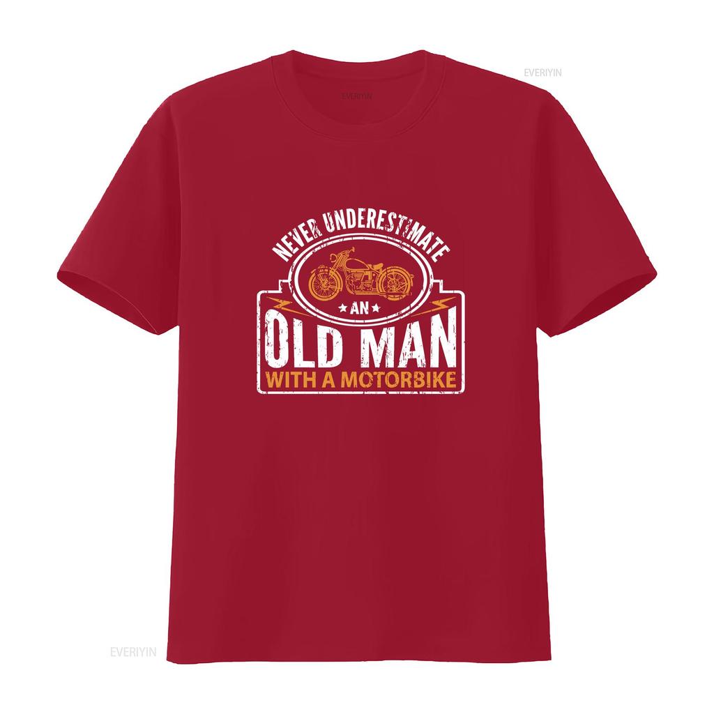 Motorbike T Shirt Biker MOTORCYCLE Never Underestimate An Old Unisex Unisexs Funny vintage Washed homme Comfortable fashion Unisex