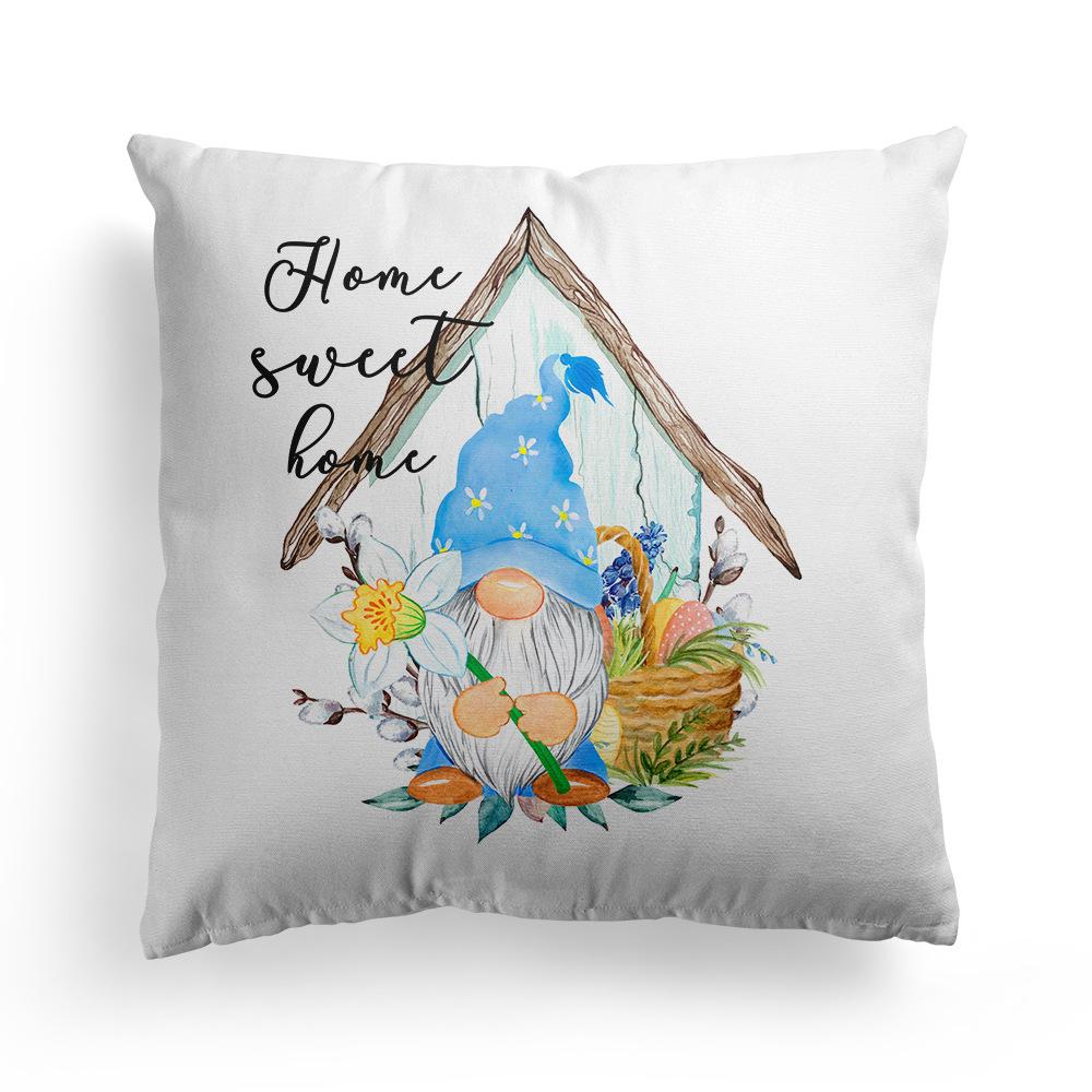 New Spring Easter Pillow Case Bunny Flowers Wreath Peach Skin Fleece Print Pillow Clothes Cover