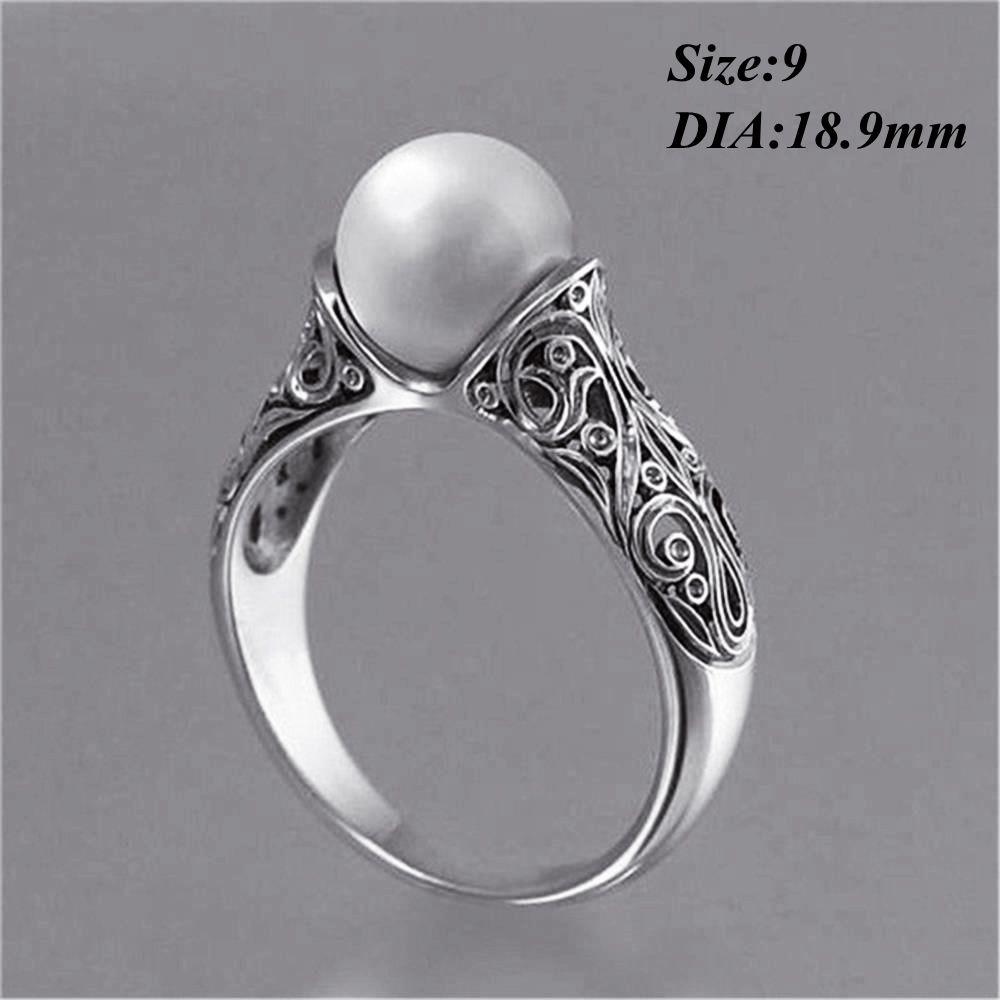 Charm Gift Vintage Wedding Jewelry 14K Yellow Gold Plated White Pearl Ring