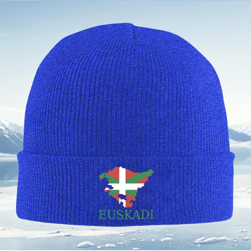 Flag over land shape designEUSKADI text Men Women Unisex Knitted Hat Beanie Pullover Cap Winter Thermal Warm Christmas Outdoor