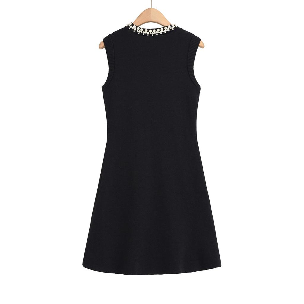 2025 Autumn French Chic Sleeveless Knit Dress with Studs and Rhinestones
