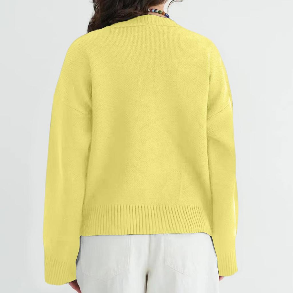 Women's Solid Color V-neck Pocket Knitted Cardigan With Loose And Soft Texture Design, Sweater Jacket