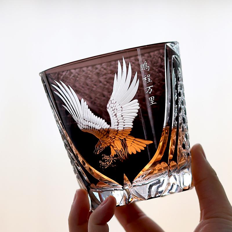 Engraved Old Fashioned Glasses Whisky Glass Vintage  Eagle Pattern Glassware 320Ml
