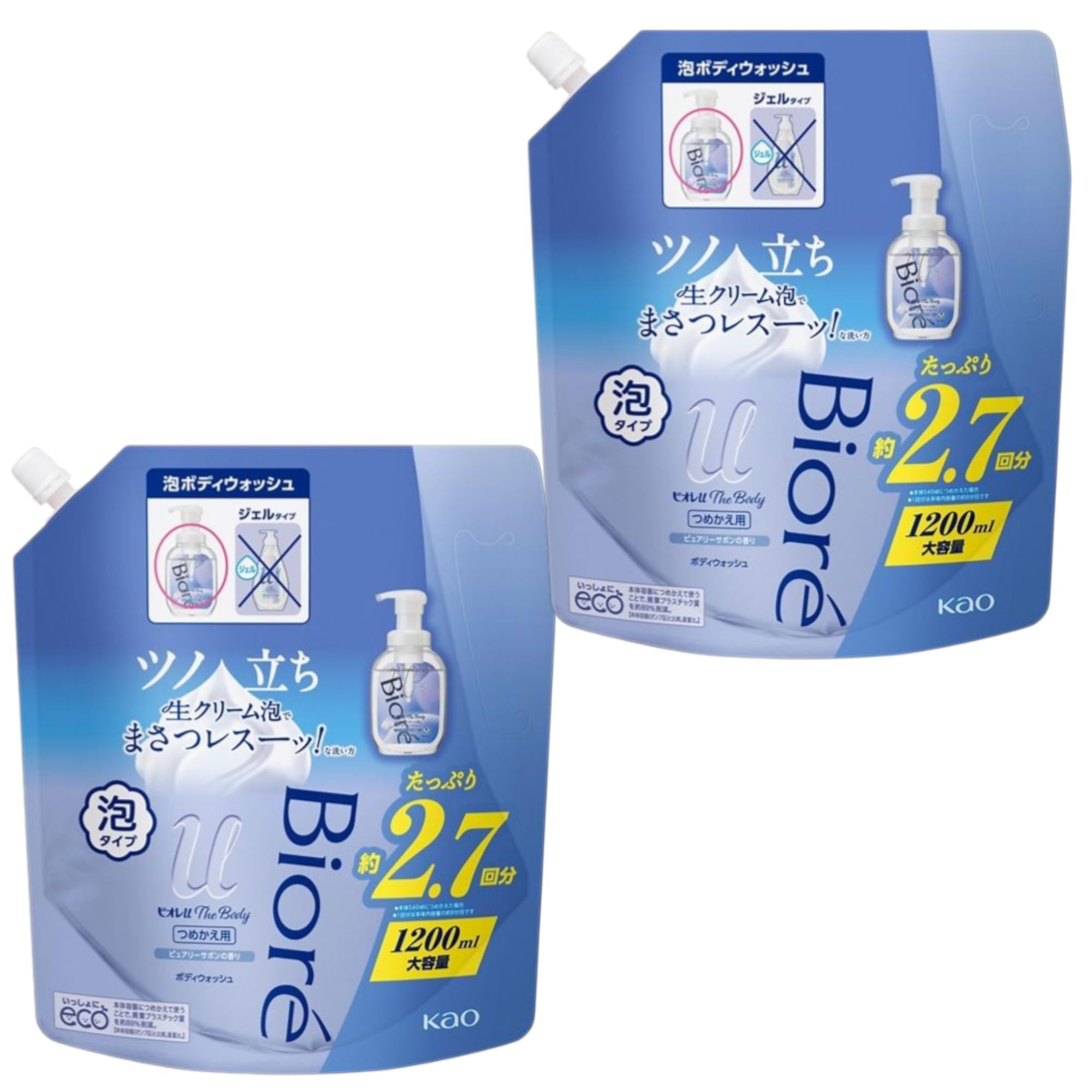 Biore u The Body Foaming Toilet, Purely Soap Scent, Refill Pack (1200ml x 2)