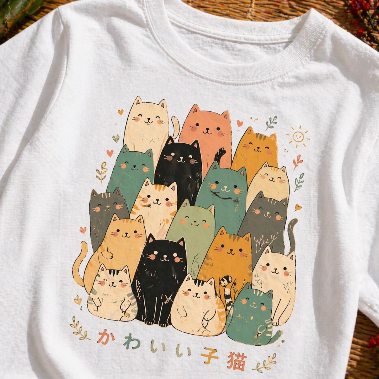 Kawaii Cat Squad T-Shirt – Pastel Kitten Graphic Tee (Japan Style) 4XL