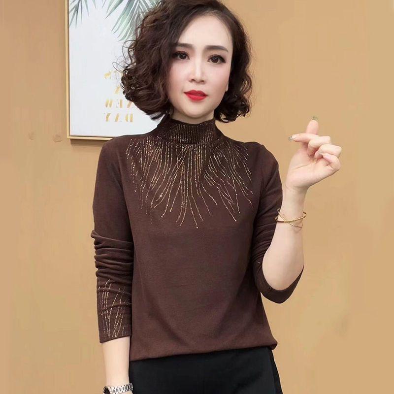 Autumn and Winter New Fashion Semi-turtleneck Solid Color Bottoming Shirt Large Size Belly Cover Age-reducing Shirt