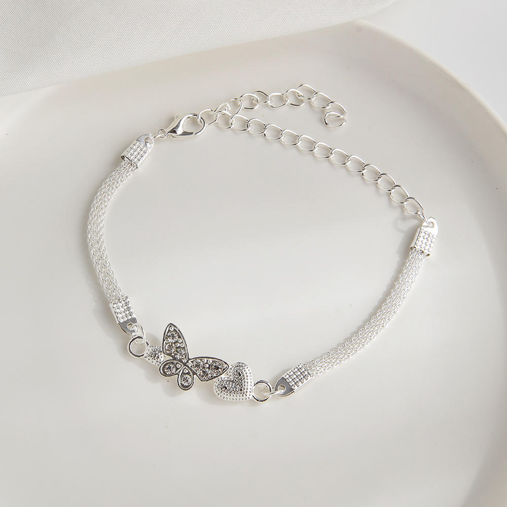 1Pcs Love Heart Couple Bracelets for Women Men Silver Color Double Layer Matching Chain Bracelet Lover Jewelry Gift