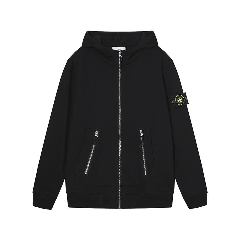 

Унисекс STONE Классическая однотонная куртка с капюшоном и длинными рукавами для пар S чёрный