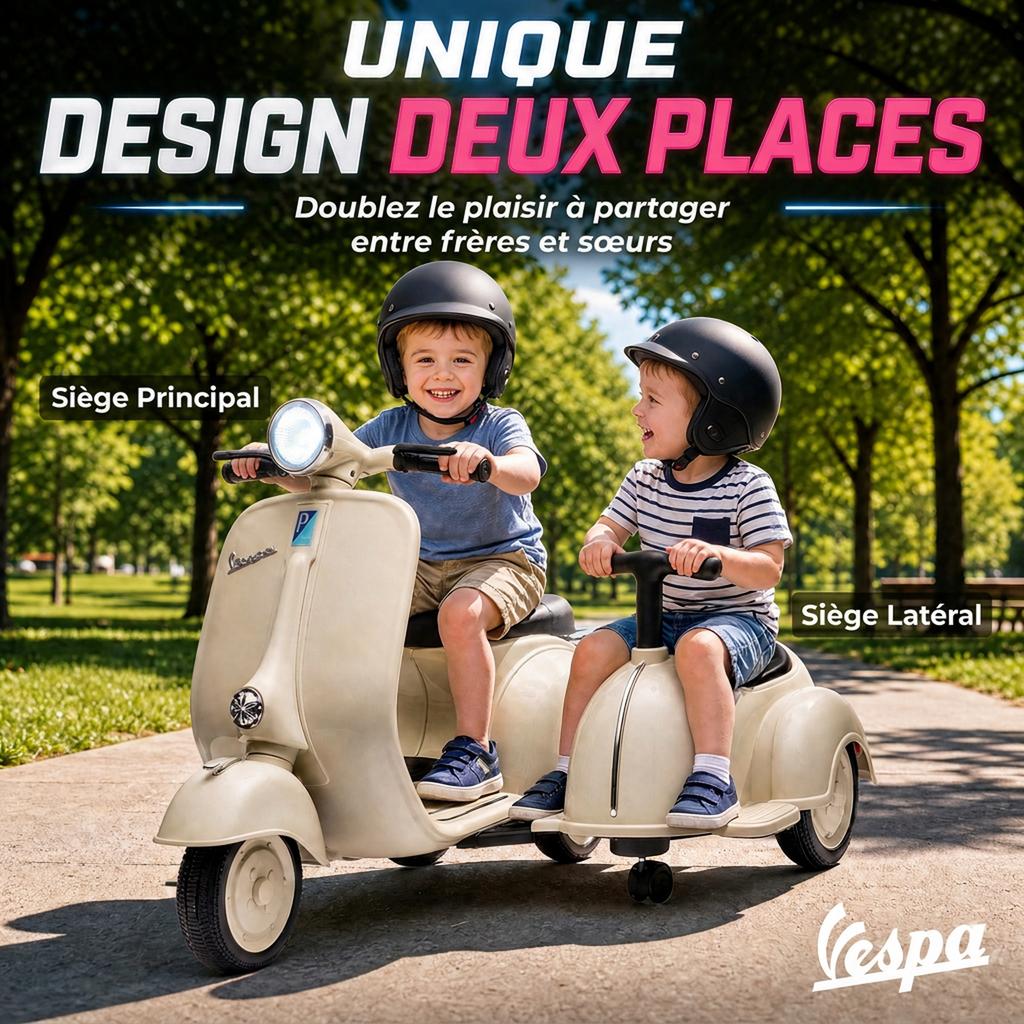 Licensed VESPA Electric Motorcycle for Children, 6V, Ages 3+, Cream