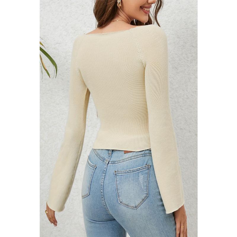 Autumn and Winter Women's Knitwear Hollowed Out Navel Sexy Short Tops Long-sleeved Knitwear