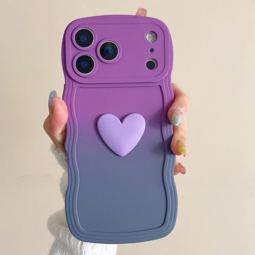 

Love Heart Gradient Silicone Wrist Strap Case For iPhone 17 Pro Max Air 16 15 Plus 14 13 12 11 Pro Max XR XS Max Lanyard Cover iPhone17 Pro Max