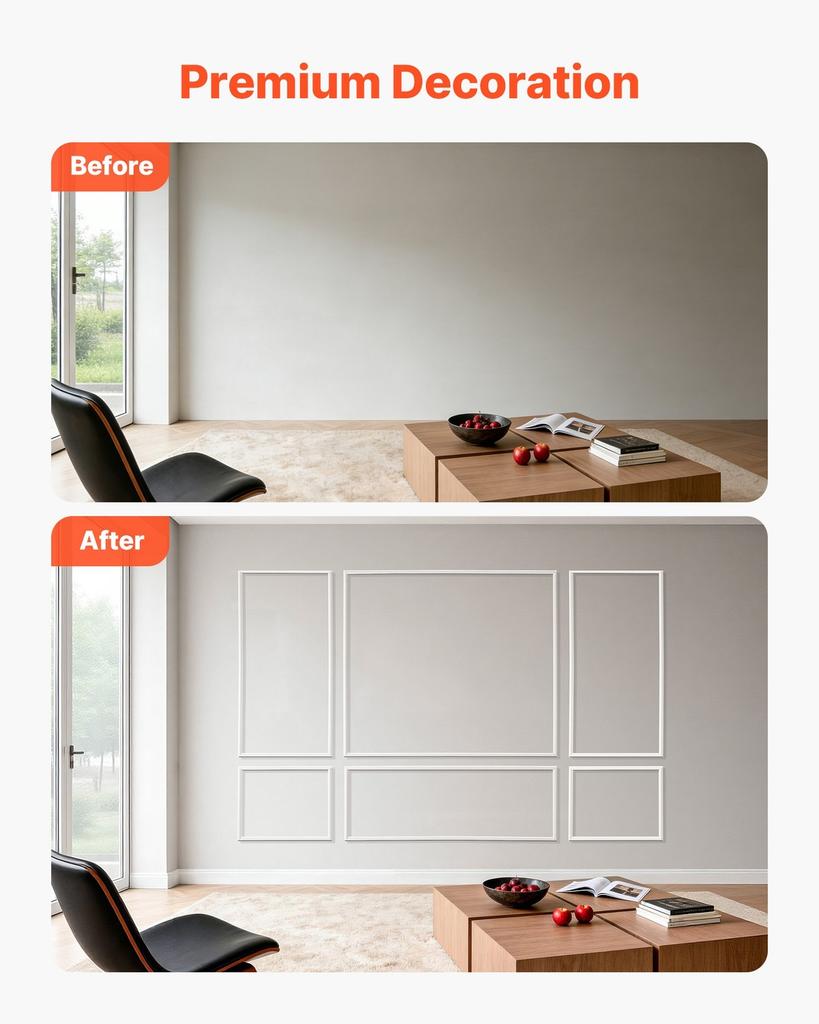 Wall Molding 3 Pack, Wainscoting Panels Kit, Lightweight Paintable Polystyrene, Easy To Install Accent Wall Trim for Interior Décor Living Room,