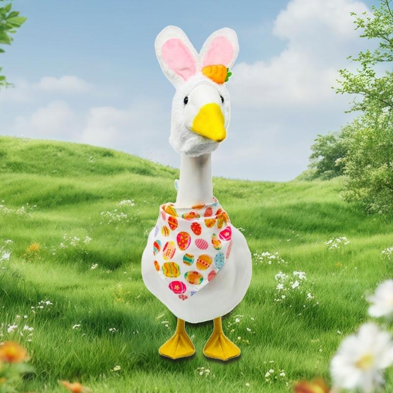 Schönes Kaninchenohren-Hut- und Schal-Set für Gartengänse-Statuen Tragbares Osterdekoration-Accessoire für Rasengänse