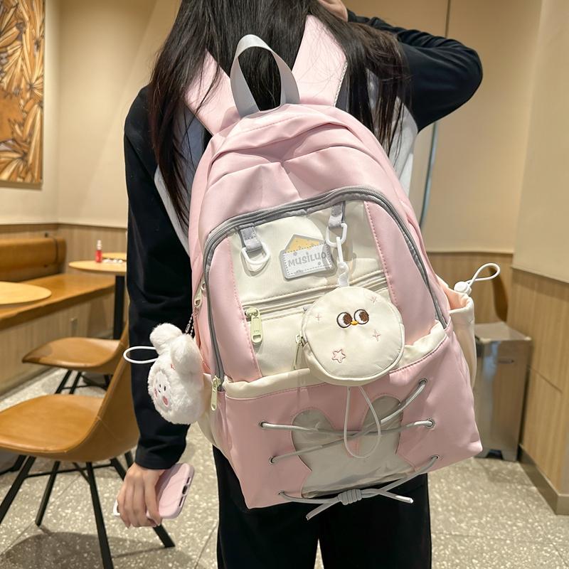 Women's Color Block Backpack Large Capacity School Bag College Cartoon Backpack