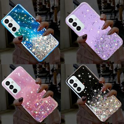 Handyhülle für Samsung A04s, süßes Mädchen, glänzend, Glitzer, Diamant, Sterne, durchsichtige TPU-Rückseite für Samsung Galaxy A04s, A04 S, A04s, stoßfeste Hüllen