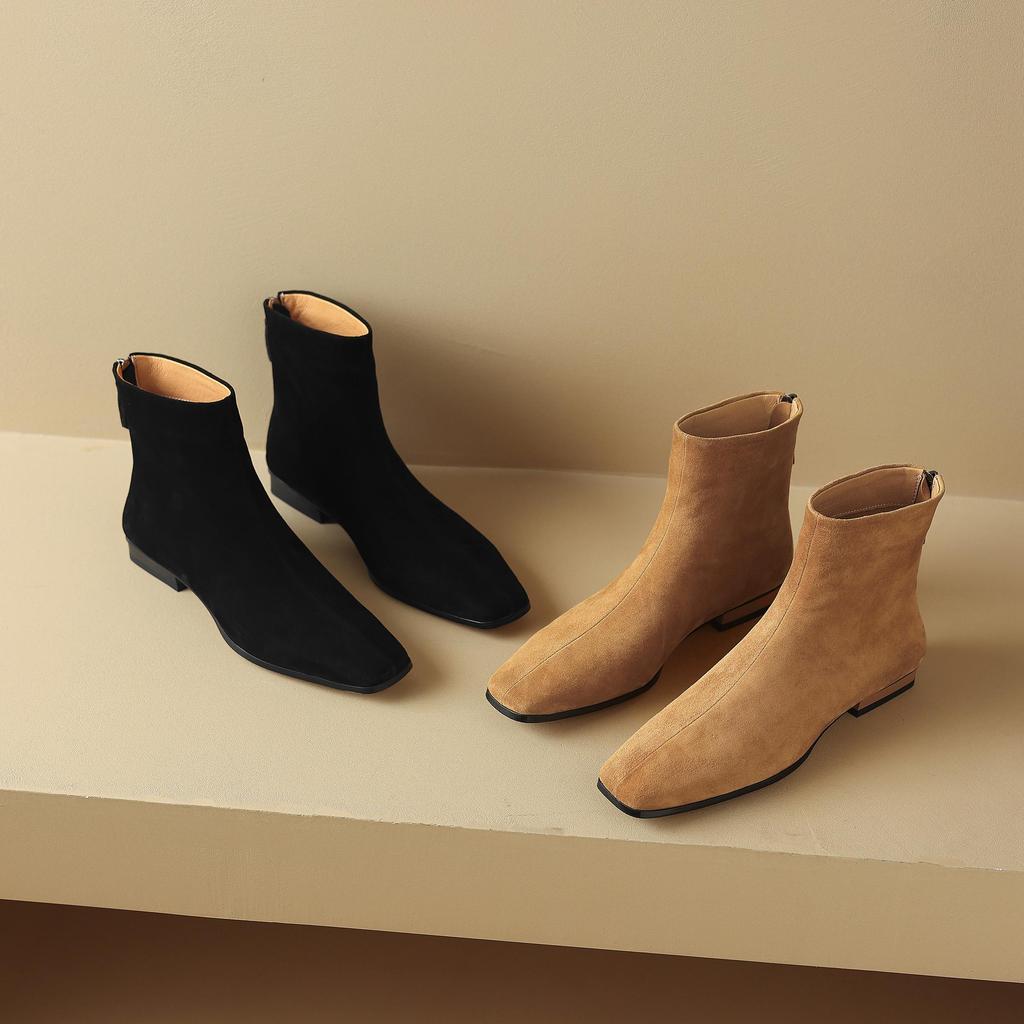 Krazing Pot Sheep Suede Nubuck Autumn Winter Shoes Low Heels Size 43 Modern Boots Square Toe Zipper Retro Ankle Boots