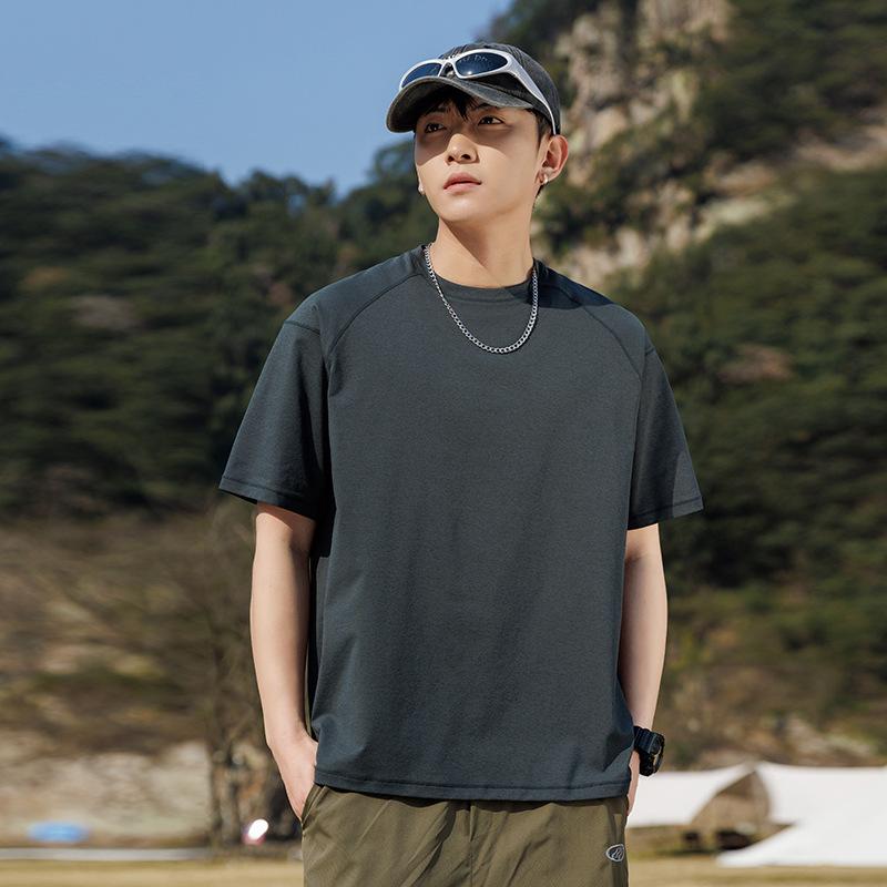 Men Raglan Sleeve Contrast Stitch Quick Dry T Shirt Casual Loose Fit Summer Top