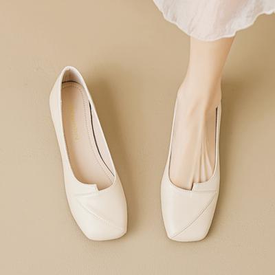 Chunky Heel Single Shoes Female Summer Fairy Style Square Head a Footstool Soft Bottom Soybean Shoes Large Size Women's Shoes