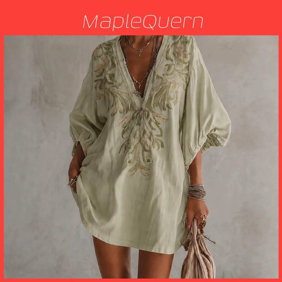Street Style Mini Dress With Deep V Neck Floral Print For Summer Casual Wear
