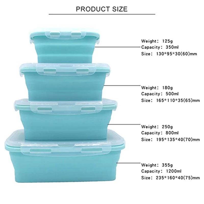 

3/4Pcs Collapsible Food-grade Silicone Lunch Bento Box Portable BPA Free Food Storage Box Fruit Container 3PCS-350500800ML розовый