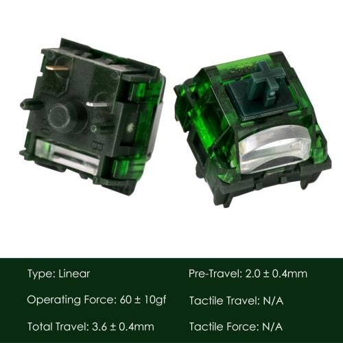 Akko MonsGeek Green Fog Switches, 60gf Actuation Force, Linear, 5-Pin, Pack of 45