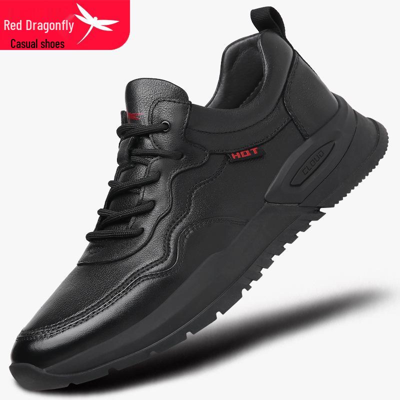 Red Dragonfly Men's Casual Waterproof Leather Sports Shoes for Autumn and Spring