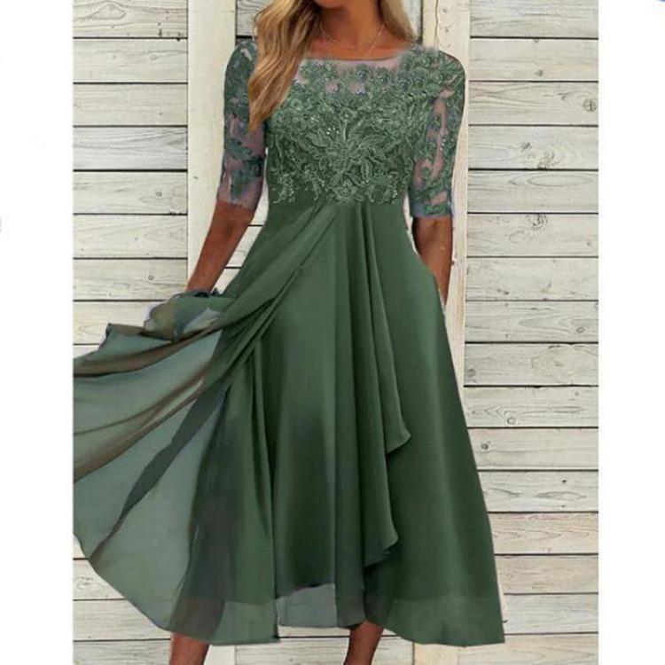 2025 Elegant European Long Bridesmaid Dress Chiffon Lace Hollow Evening Gown