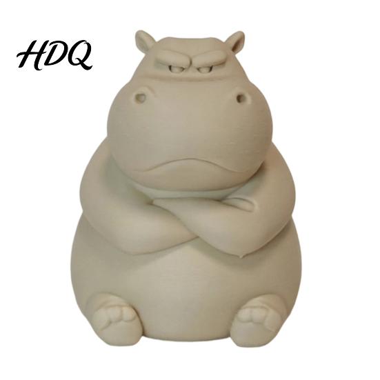 Stress Relief Table Decor 3D Printed Grumpy Hippo Figurine Cute Arms-Crossed Animal