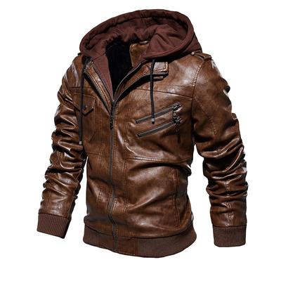 Jaqueta de couro masculina de inverno, com capuz, motocicleta, PU, jaqueta de beisebol, casaco, masculino, quente, lã, blusão, outwear, jaquetas