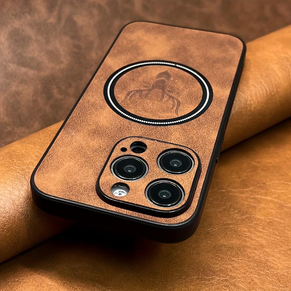 Luxuriöse Kunstschaffell-Kunstlederhülle für iPhone 17 16 15 14 13 12 Pro Max Plus Hirschkopf Magnetische Kabellose Aufladung Weiche Stoßfeste Abdeckung