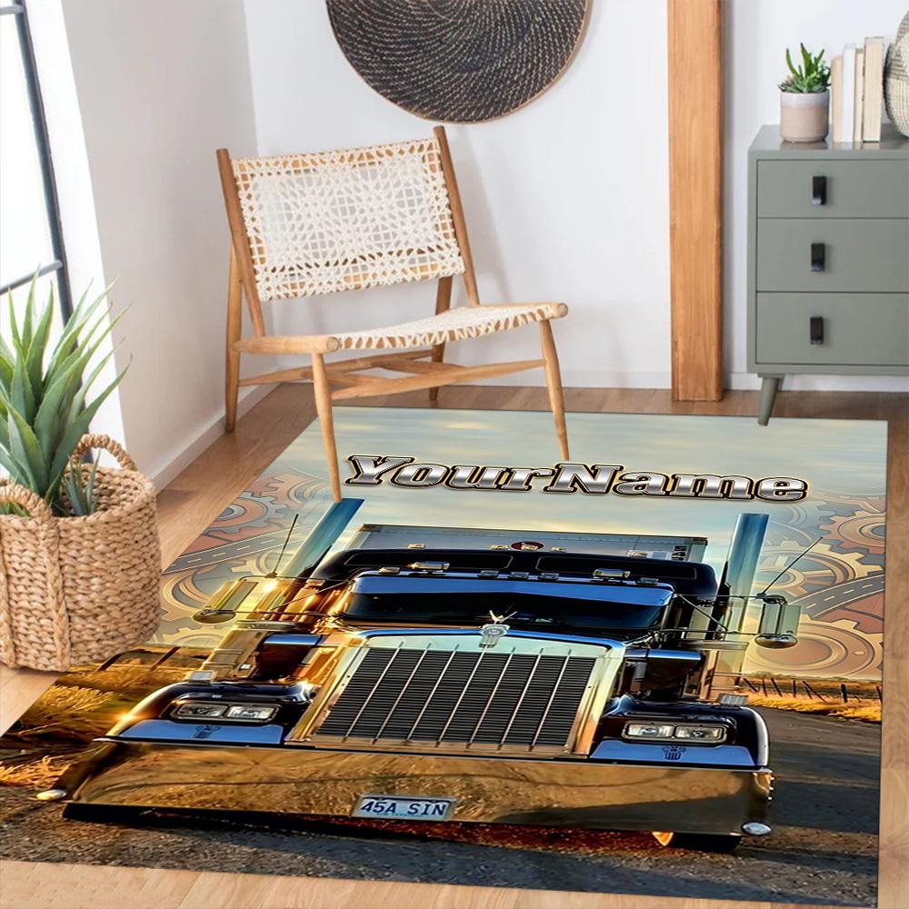 Peterbilt Heavy Trucks Customize Your Name Carpet Perfect for Game Room Decorate Room Bedrooms Playrooms Anti-slip Rug Office Home Decor