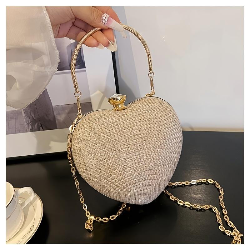 Stylová řetízková kabelka do ruky, na rameno i crossbody s motivem srdce, flitrovaná kabelka s motivem srdce, vhodná na svatby a večírky