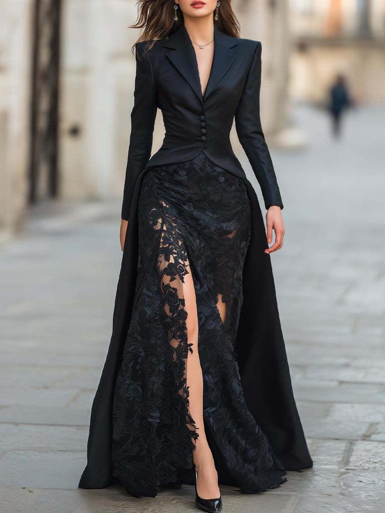 Elegant Lace Lapel Two-Piece Dress - Spring 2026 Collection