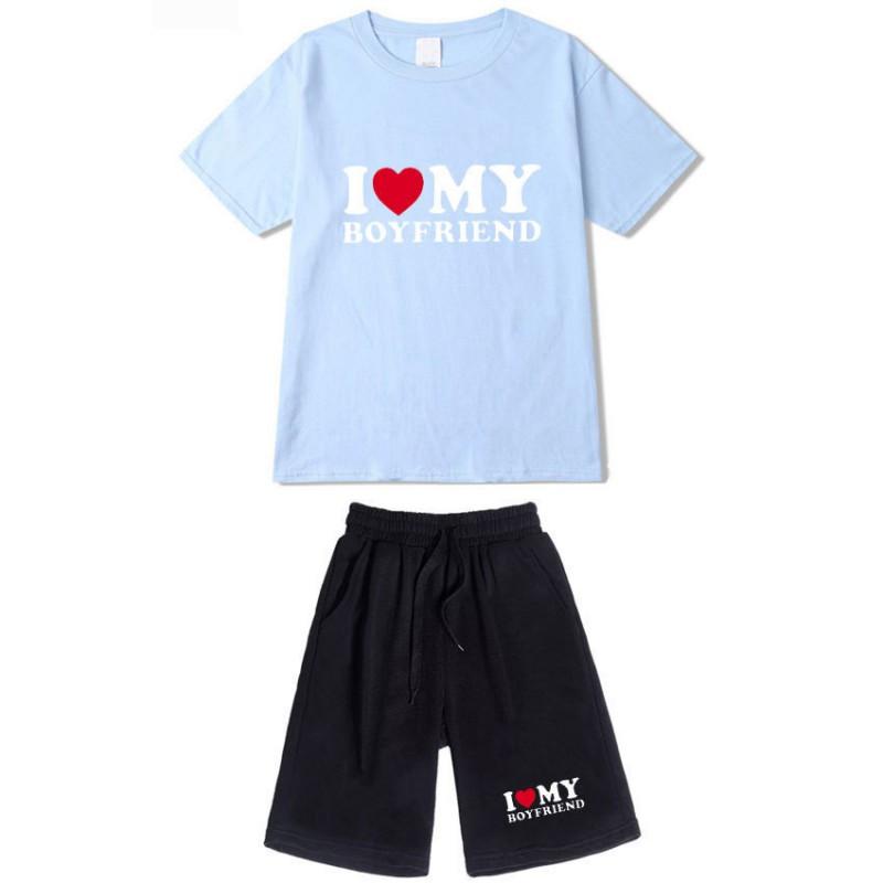 Men Women Cotton Short Sleeve T-Shirt Shorts Set Casual Outfit Youth Style
