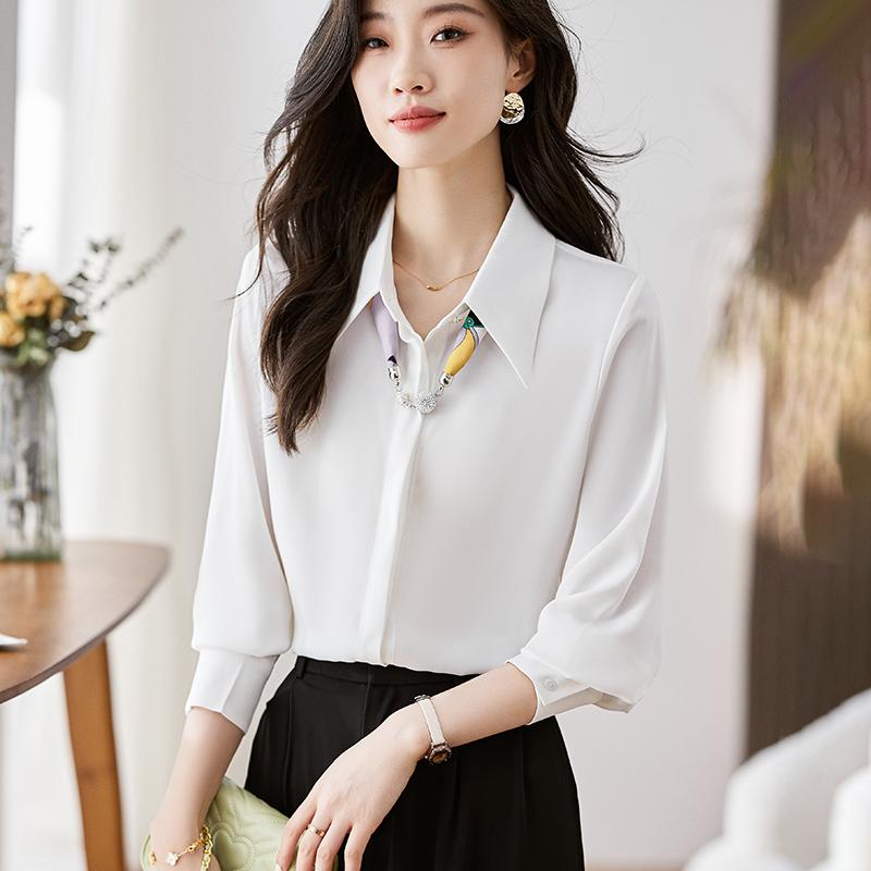 Women Blouses Shirts 2025 Spring Long Sleeve Women Blouse Shirt Turn Down Collar White Chiffon Blouse Shirt Women Tops J832