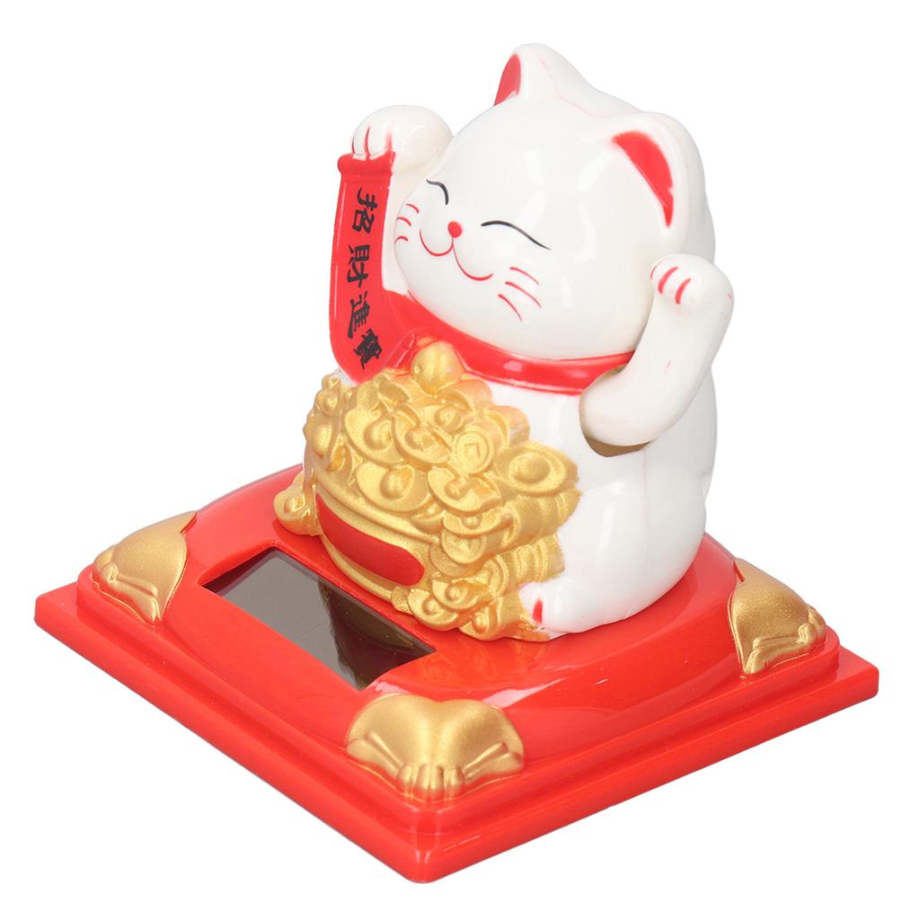 Lucky Cat Decoration Solar Power Arm Waving Fortune Cat Decorative Wealth Welcoming Cat Ornament